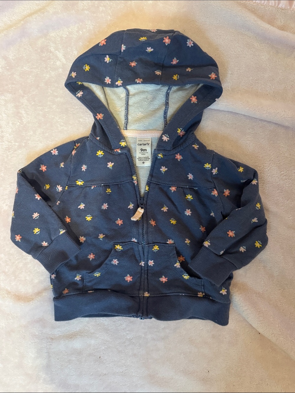 Carter's Navy Floral Zip Hoodie - 9M